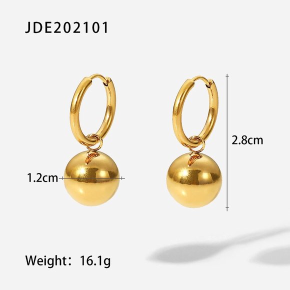 18k Gold Solid Ball Hoop Earrings - Picture 3 of 5